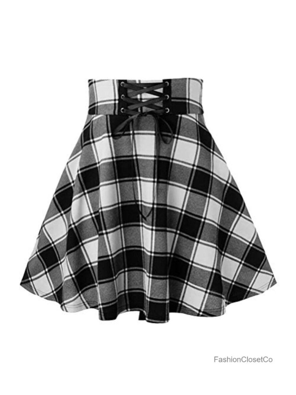 Women's High Waist Plaid Mini Skirt Pleated A-Line Cotton Tie Front